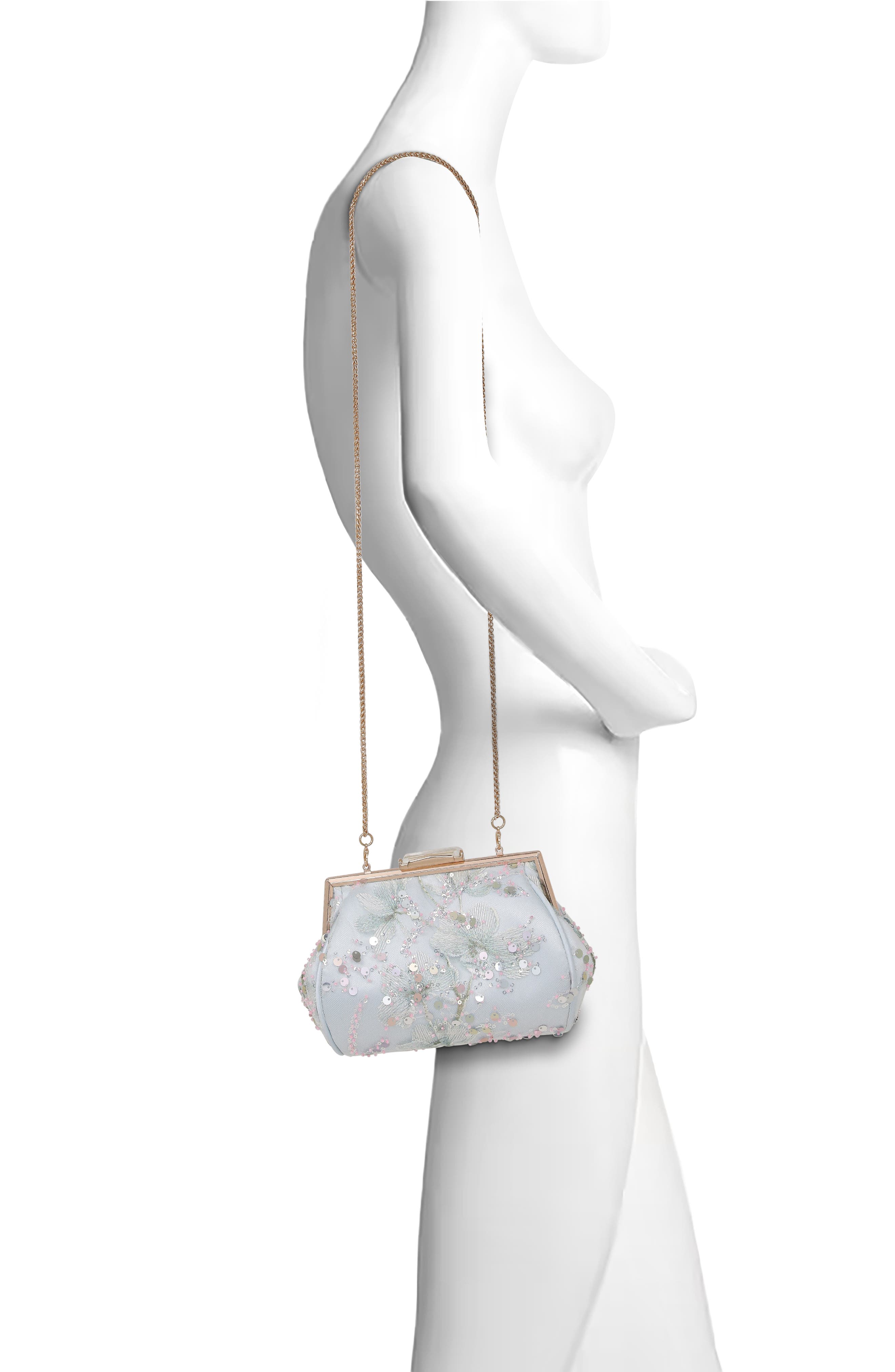 Jewel Badgley Mischka Iris Floral Embroidered and Sequin Signature Pouch Clutch, Alternate, color, Blue