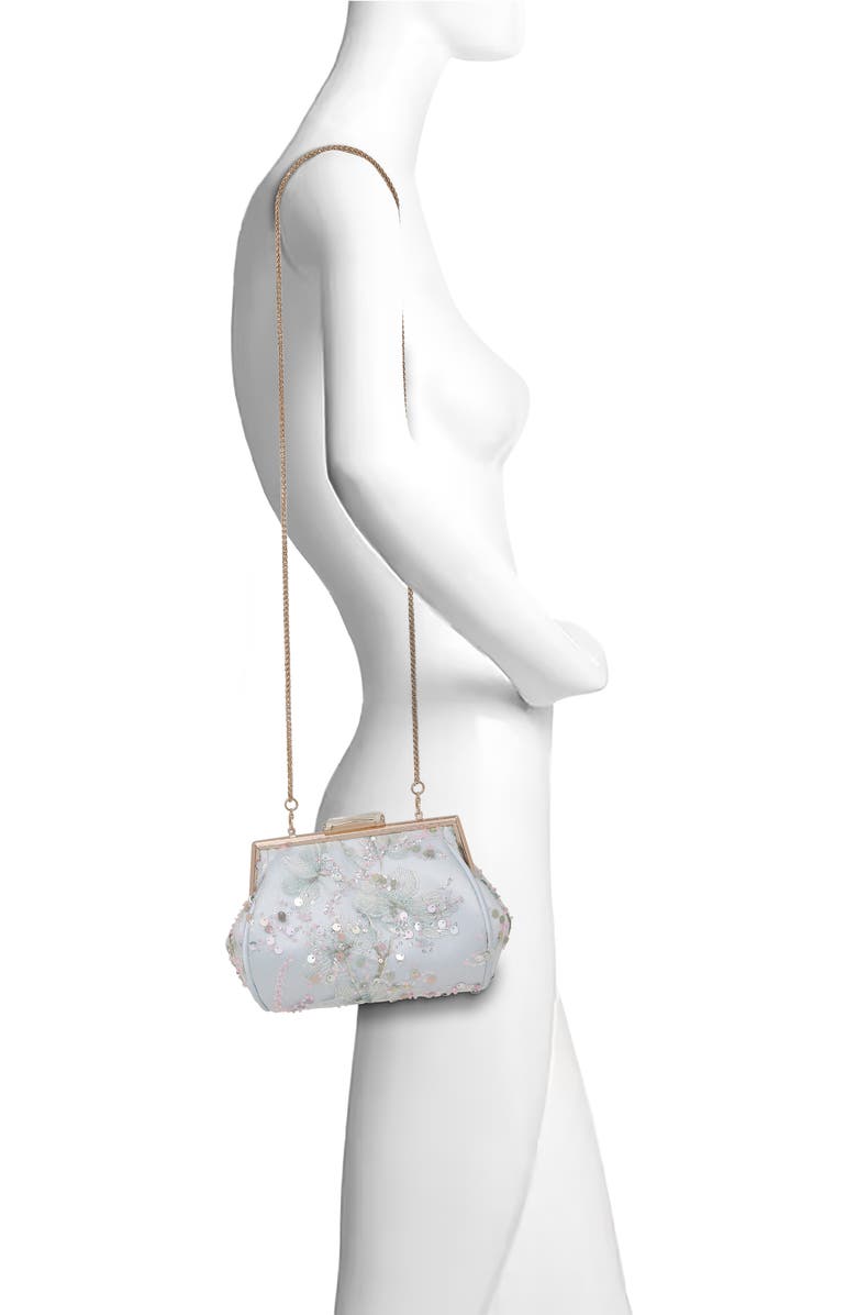 Jewel Badgley Mischka Iris Floral Embroidered and Sequin Signature Pouch Clutch, Alternate, color, Blue