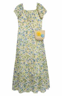 Speechless Kids' Floral Puff Sleeve Maxi Dress & Purse Set