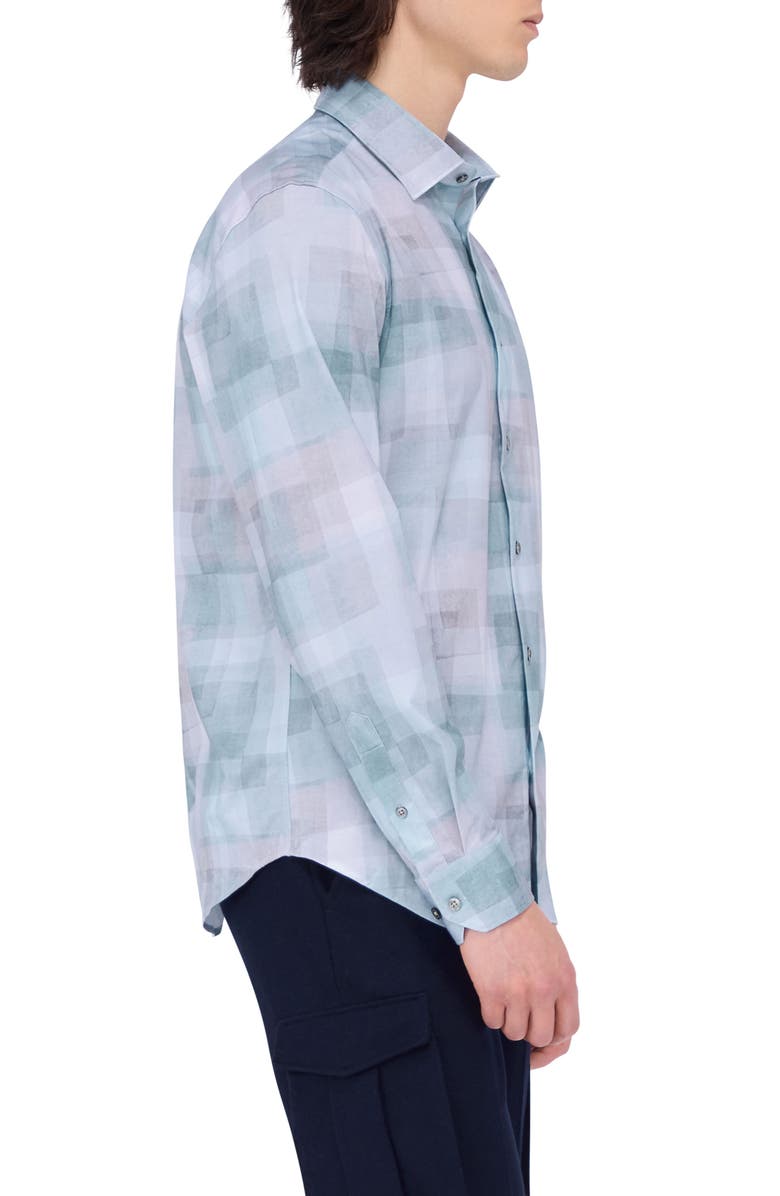 Bugatchi James OoohCotton<sup>®</sup> Print Button-Up Shirt, Alternate, color, Sage