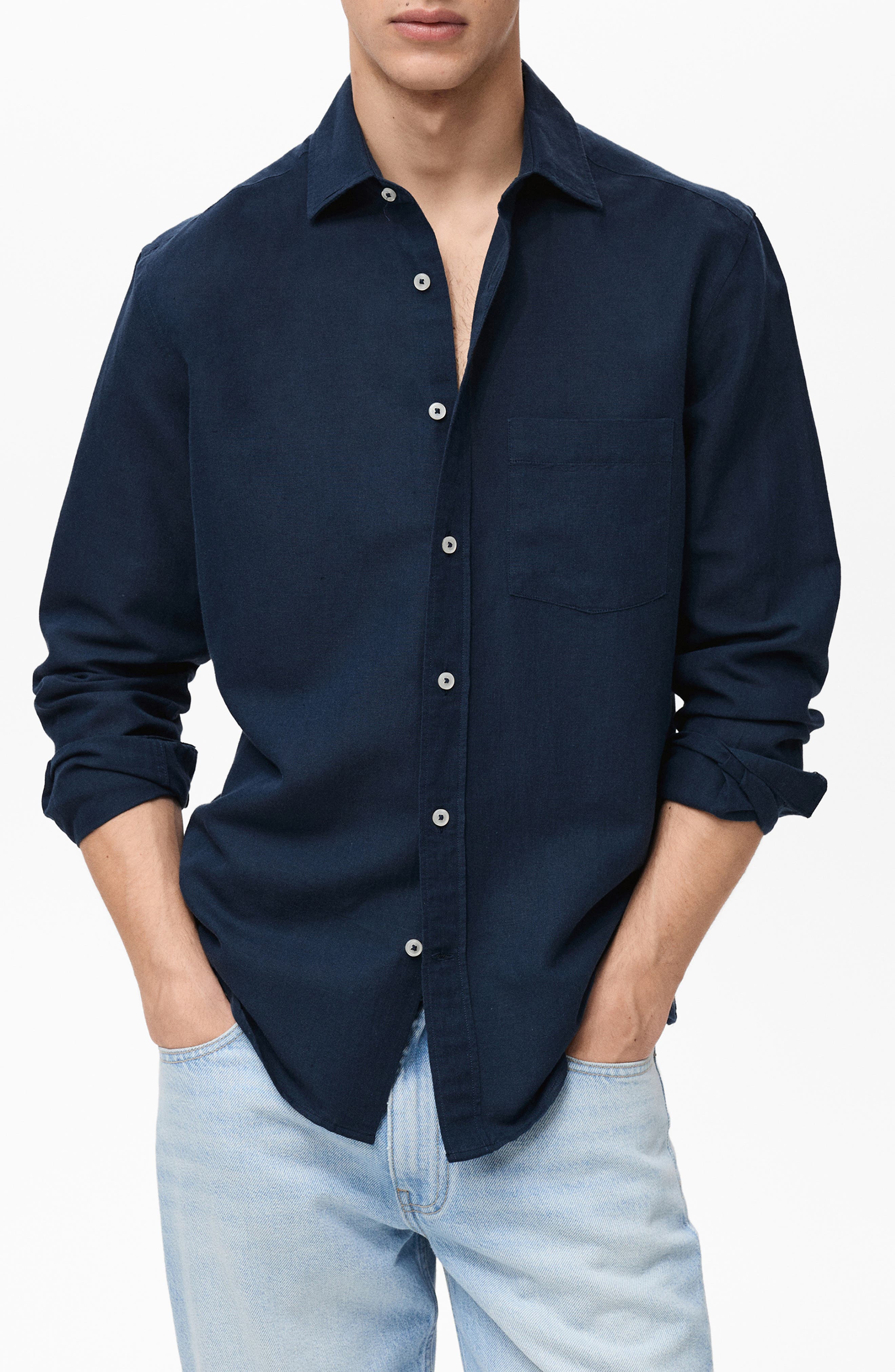 Classic Fit Linen & Cotton Button-Up Shirt - image 3