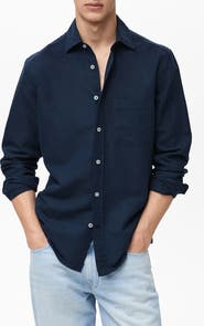 MANGO Classic Fit Linen & Cotton Button-Up Shirt