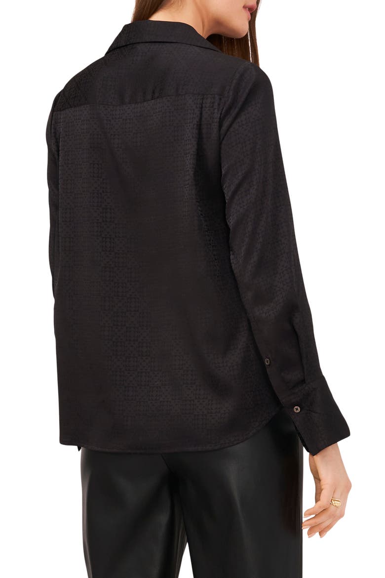 Geo Jacquard Blouse, Alternate, color, RICH BLACK