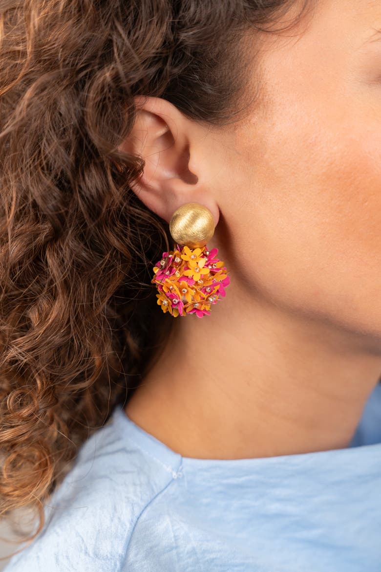 Sequin Flower Globe Statement Earrings in Sunset Mix, Alternate, color, Sunset Mix