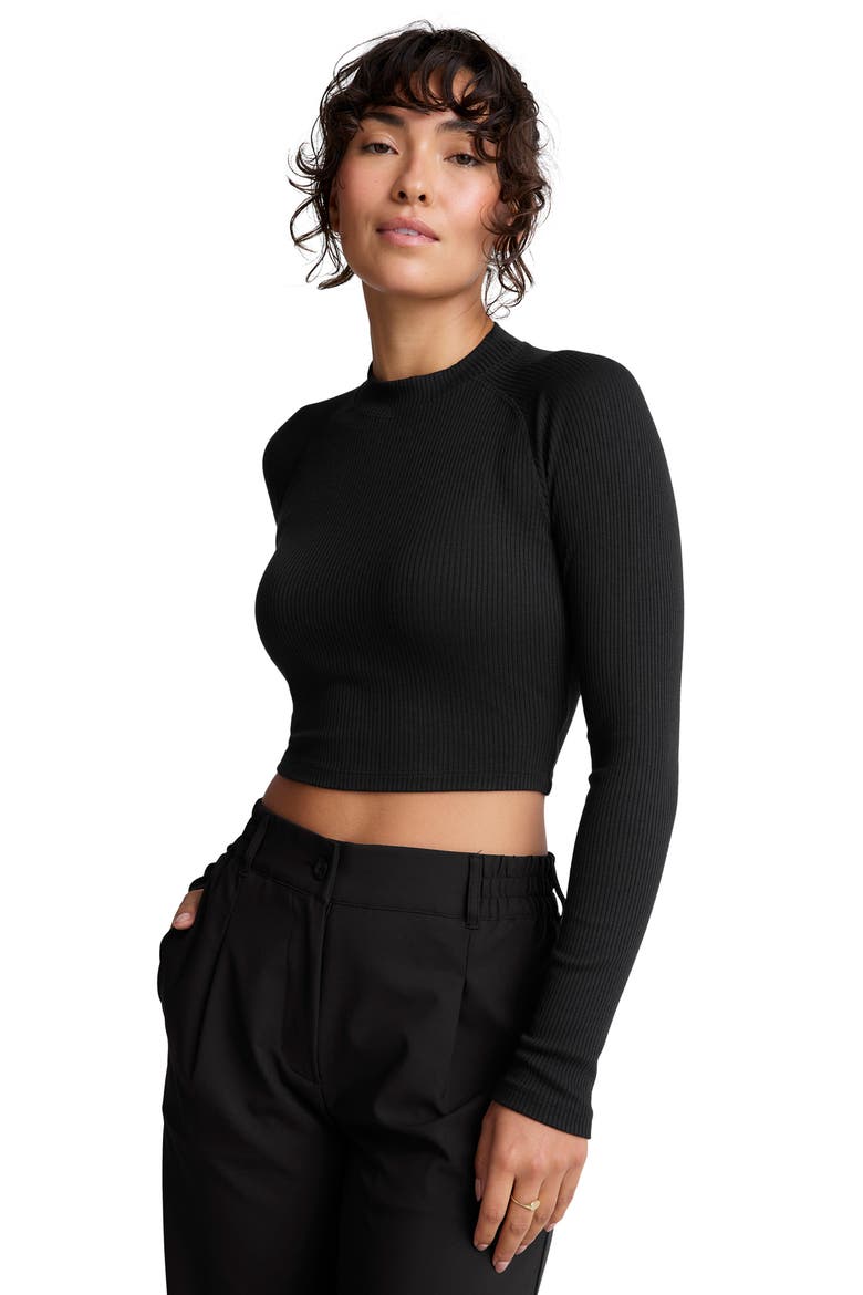 Contours Rib Mock Neck Crop Top, Alternate, color, BLACK