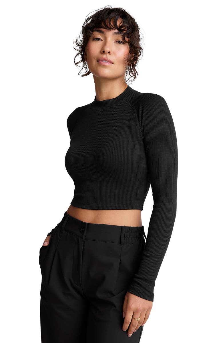 Beyond Yoga Contours Rib Mock Neck Crop Top, Alternate, color, Black
