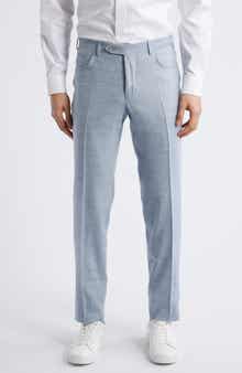 Canali Trim Fit 5-Pocket Slub Linen & Wool Dress Pants