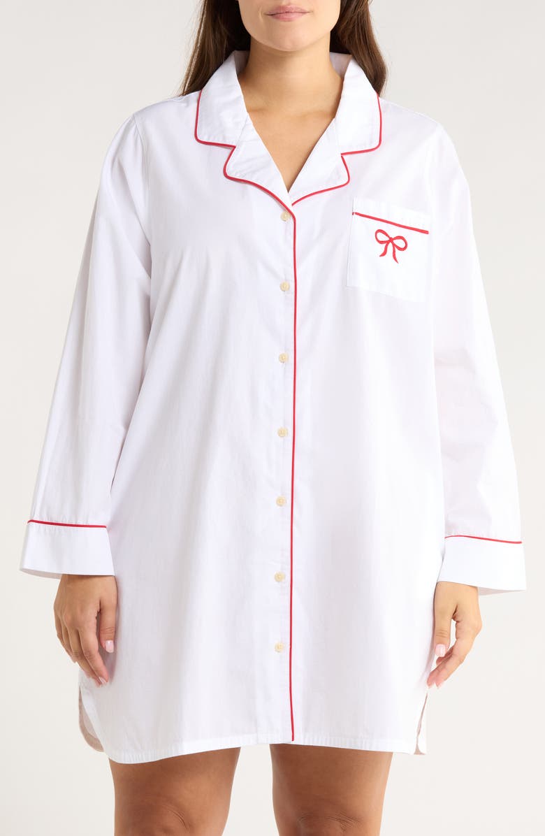 Nordstrom Classic Piped Cotton Nightshirt, Main, color, White- Red Bow