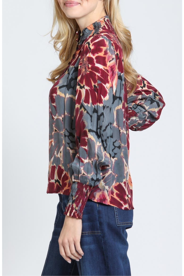 Puffed Sleeve Ruched Shirt, Alternate, color, CRIMSON/SLATE MULTI