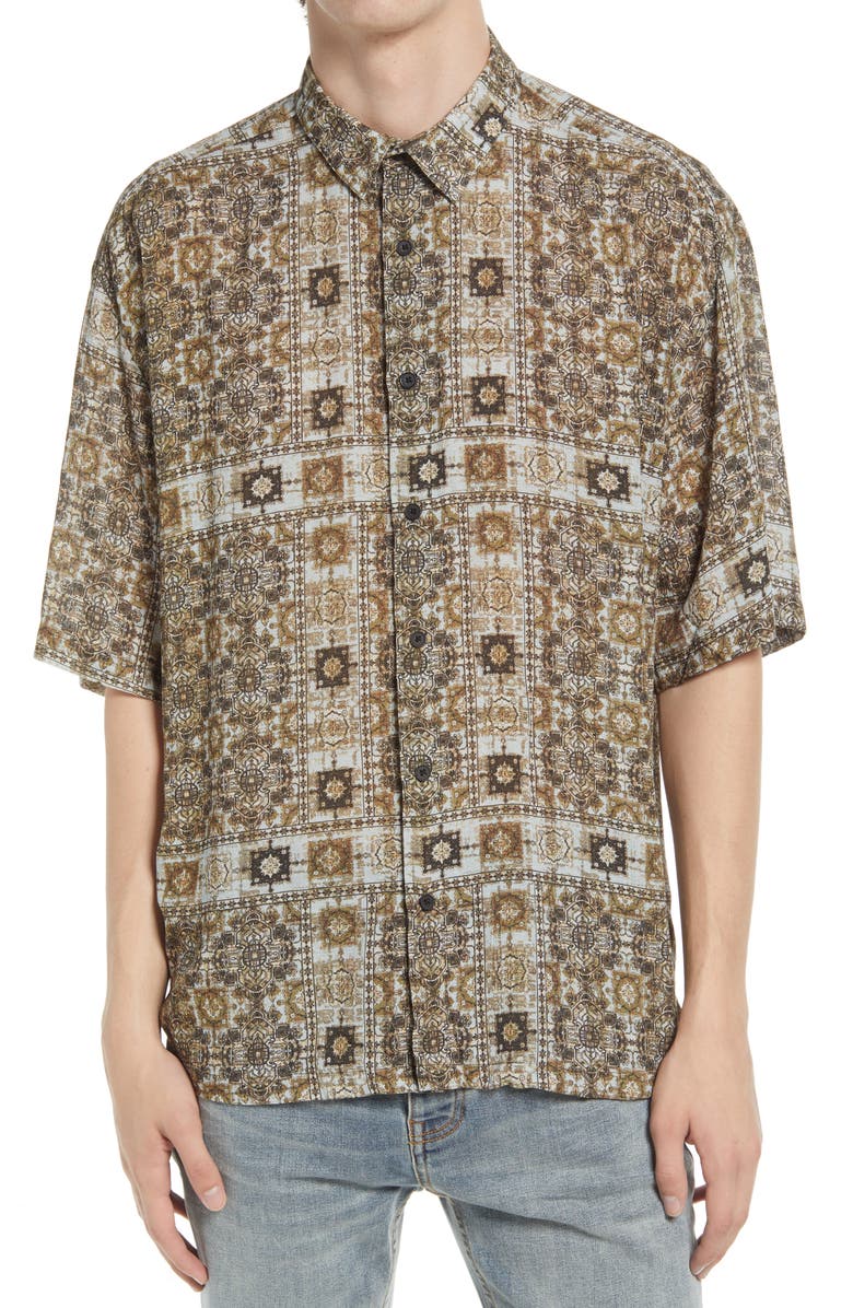 Topman Bandana Print Short Sleeve Button-Up Shirt, Main, color, 
