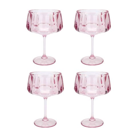 Pink Blush Coupe Glasses Set of 4 - 16 oz BPA-Free Heavyweight Shatter-Resistant Reusable Plastic Cocktail Glasses, 6.5x4 Inch
