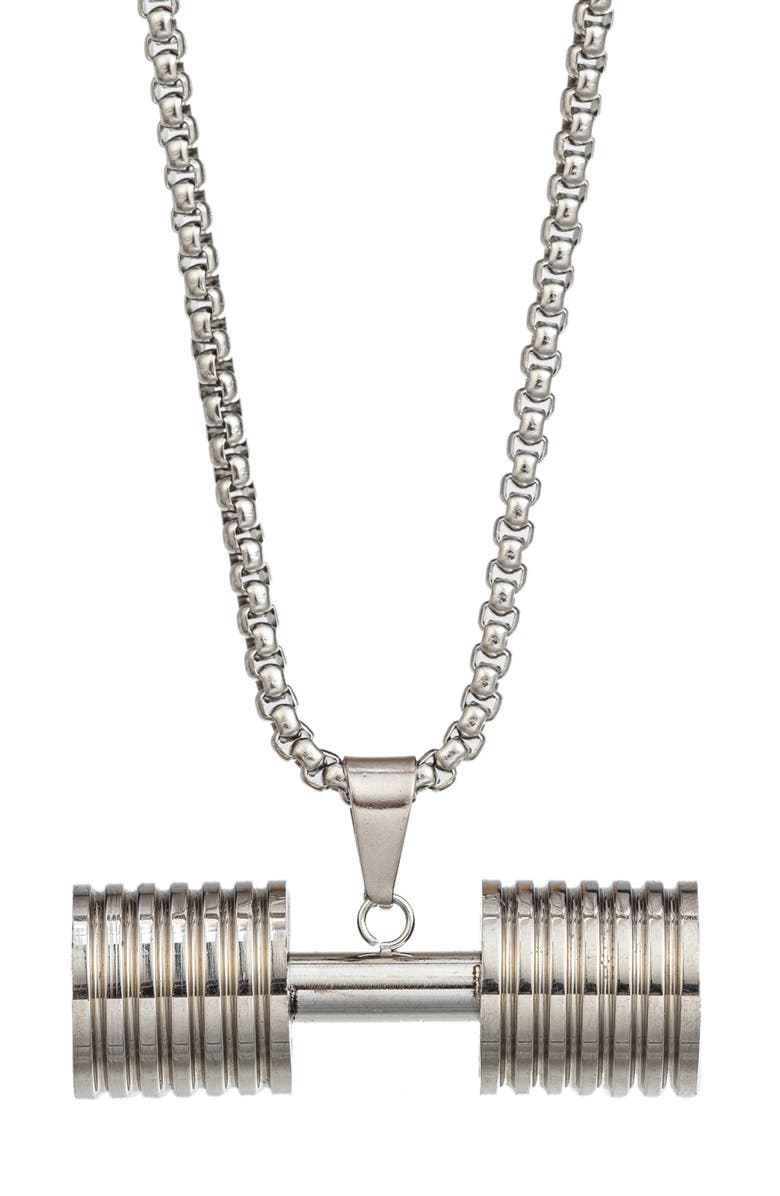 EYE CANDY LOS ANGELES Arnold Dumbell Pendant Necklace, Main, color, Silver