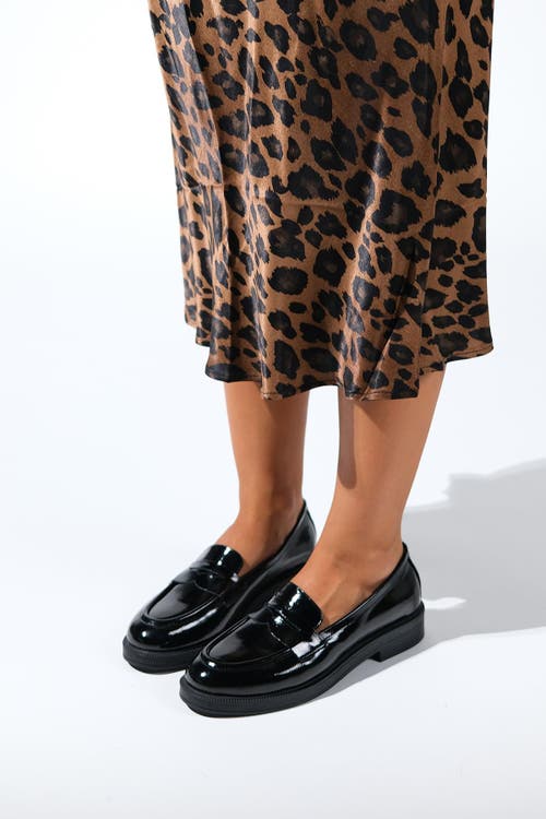 Forever & Always Shoes Bree Platform Penny Leather Loafer In Black Patent Leather
