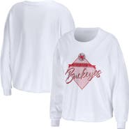 WEAR by Erin Andrews Women's WEAR by Erin Andrews White Ohio State Buckeyes Diamond Long Sleeve Cropped T-Shirt