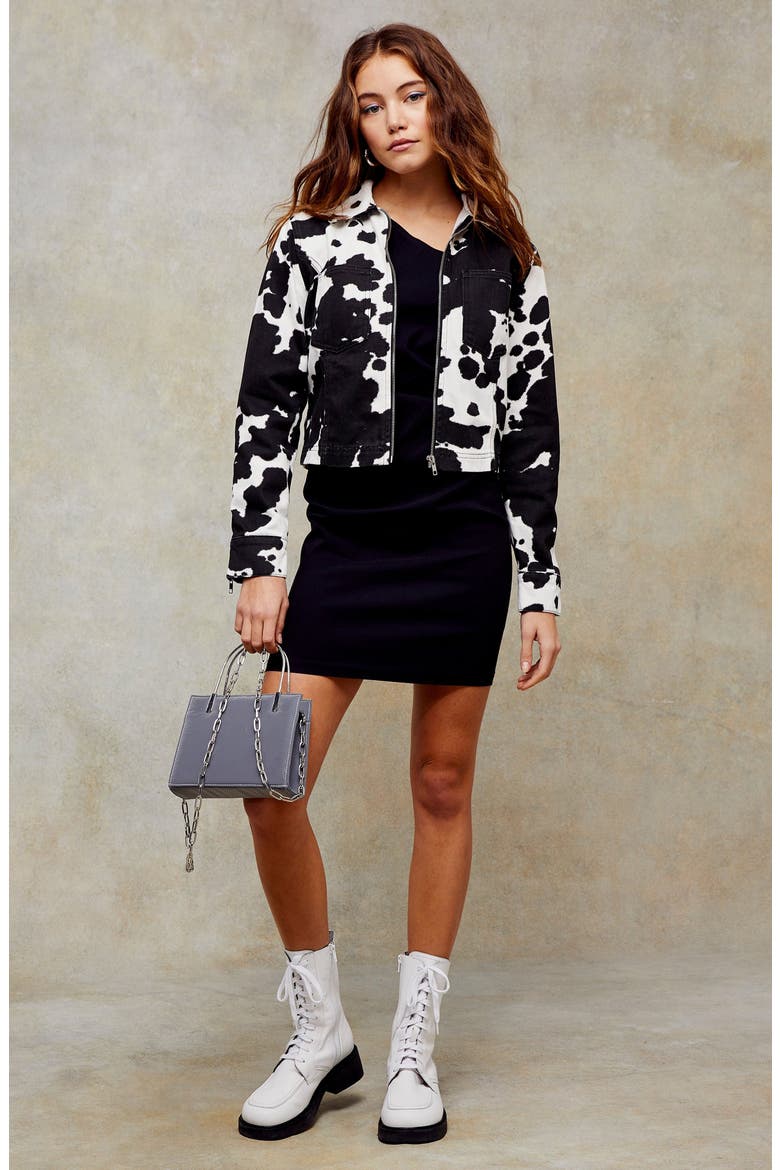 Cow Print Denim Jacket, Alternate, color, WHITE MULTI
