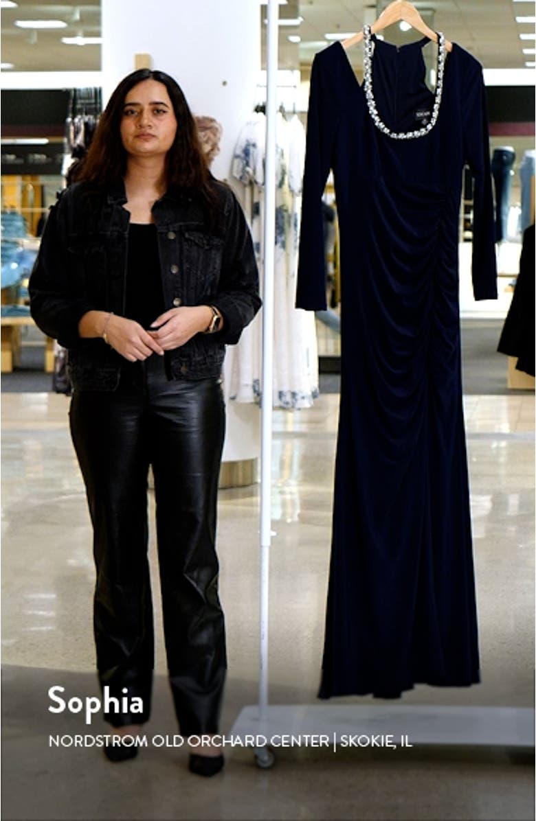 Crystal Trim Long Sleeve Gown, sales video thumbnail