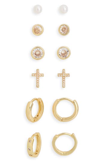 Leith Set Of 6 Assorted Stud & Hoop Earrings In Gold