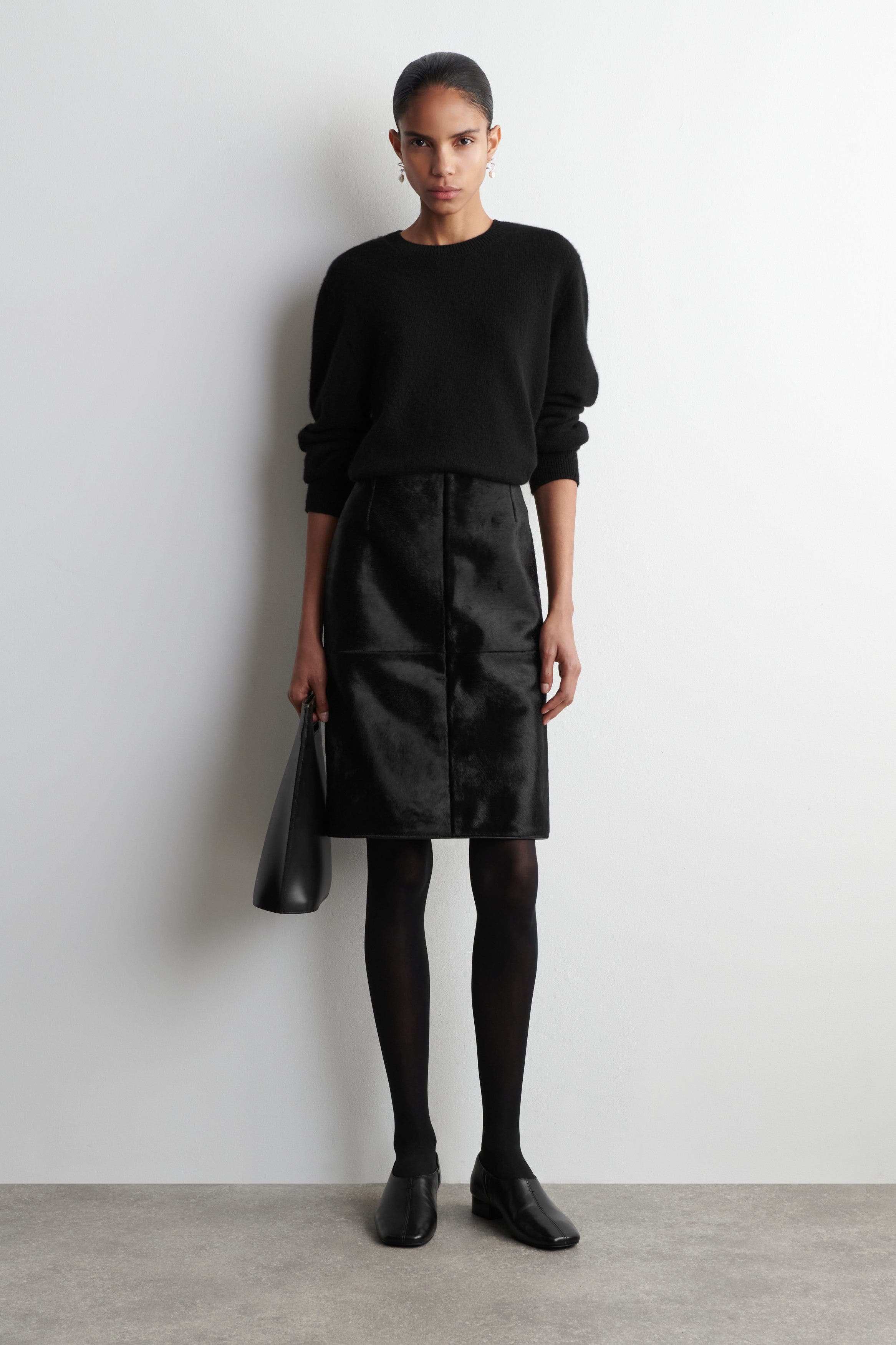 COS Square-Toe Leather Heeled Shoes, Alternate, color, Black