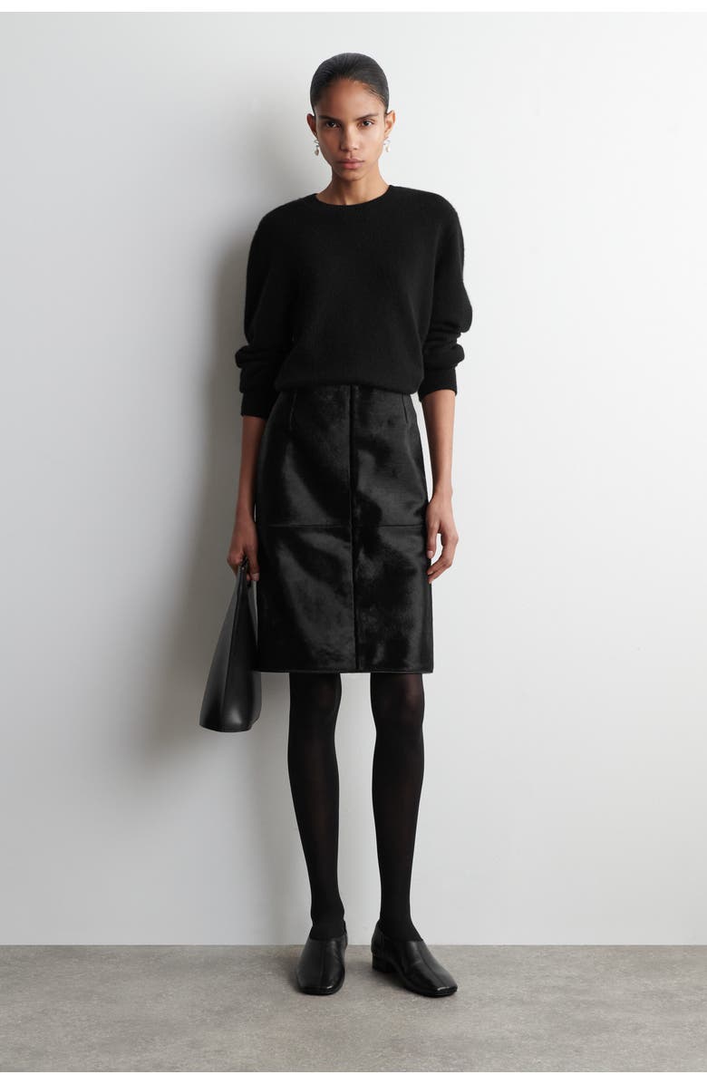 COS Square-Toe Leather Heeled Shoes, Alternate, color, Black
