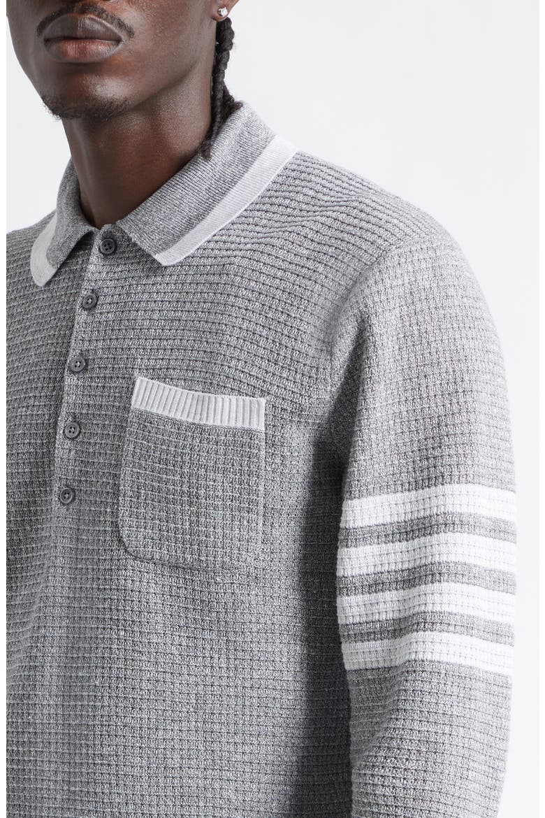 Relaxed 4-Bar Textured Stitch Linen & Cotton Polo Sweater, Alternate, color, LIGHT GREY