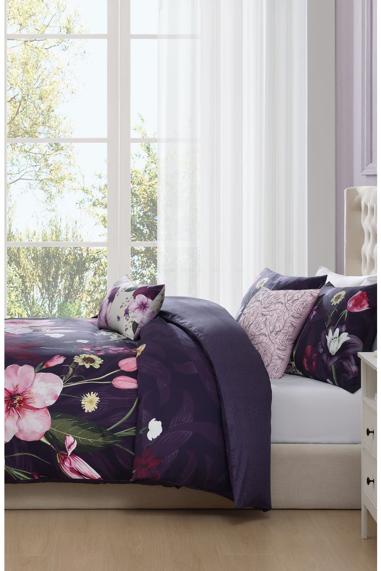 Morning Glory Reversible 5-Piece Comforter Set, Alternate, color, PURPLE