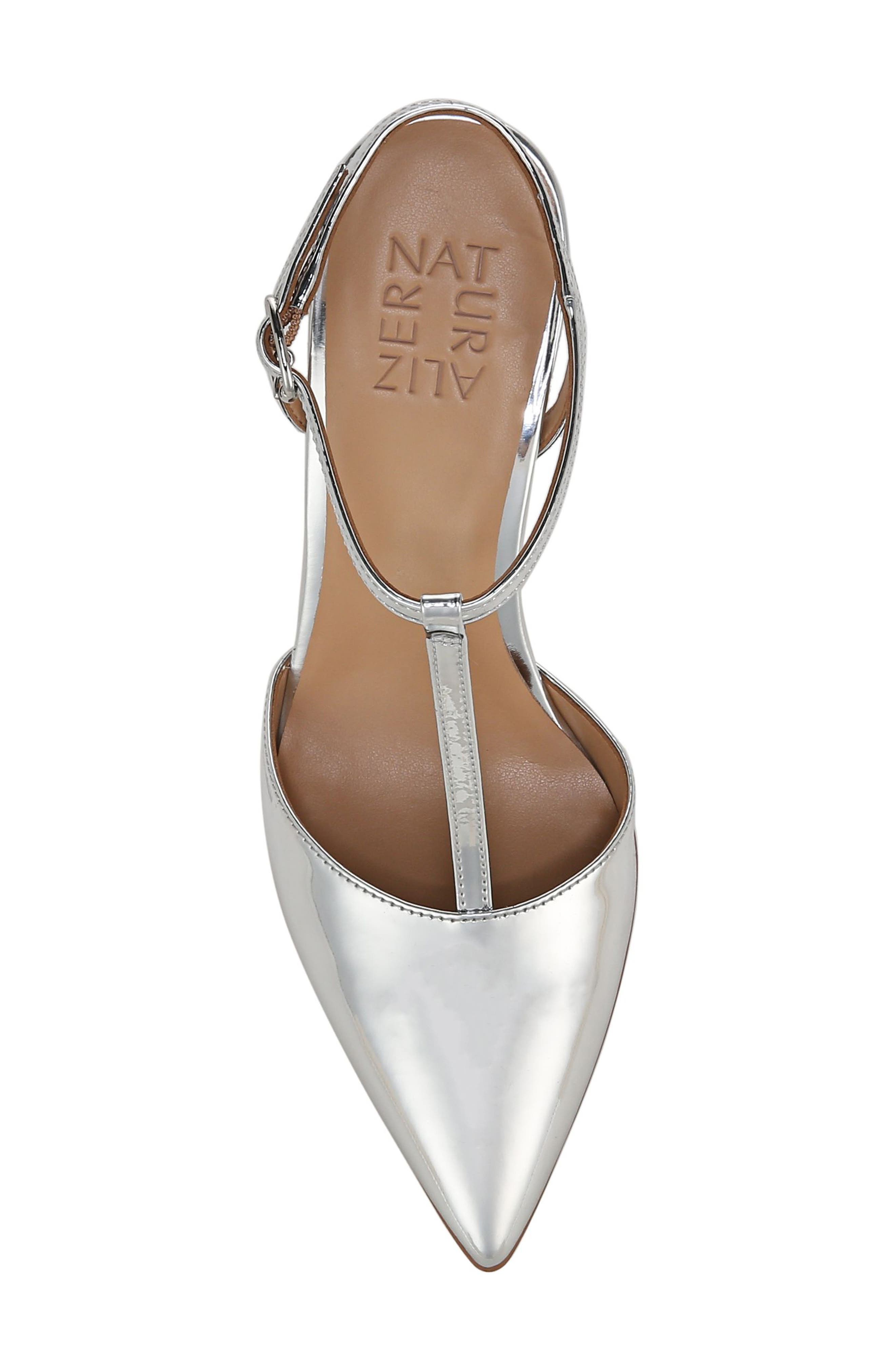 Astrid T-Strap Pointed Toe Pump, Alternate, color, SILVER FAUX LEATHER