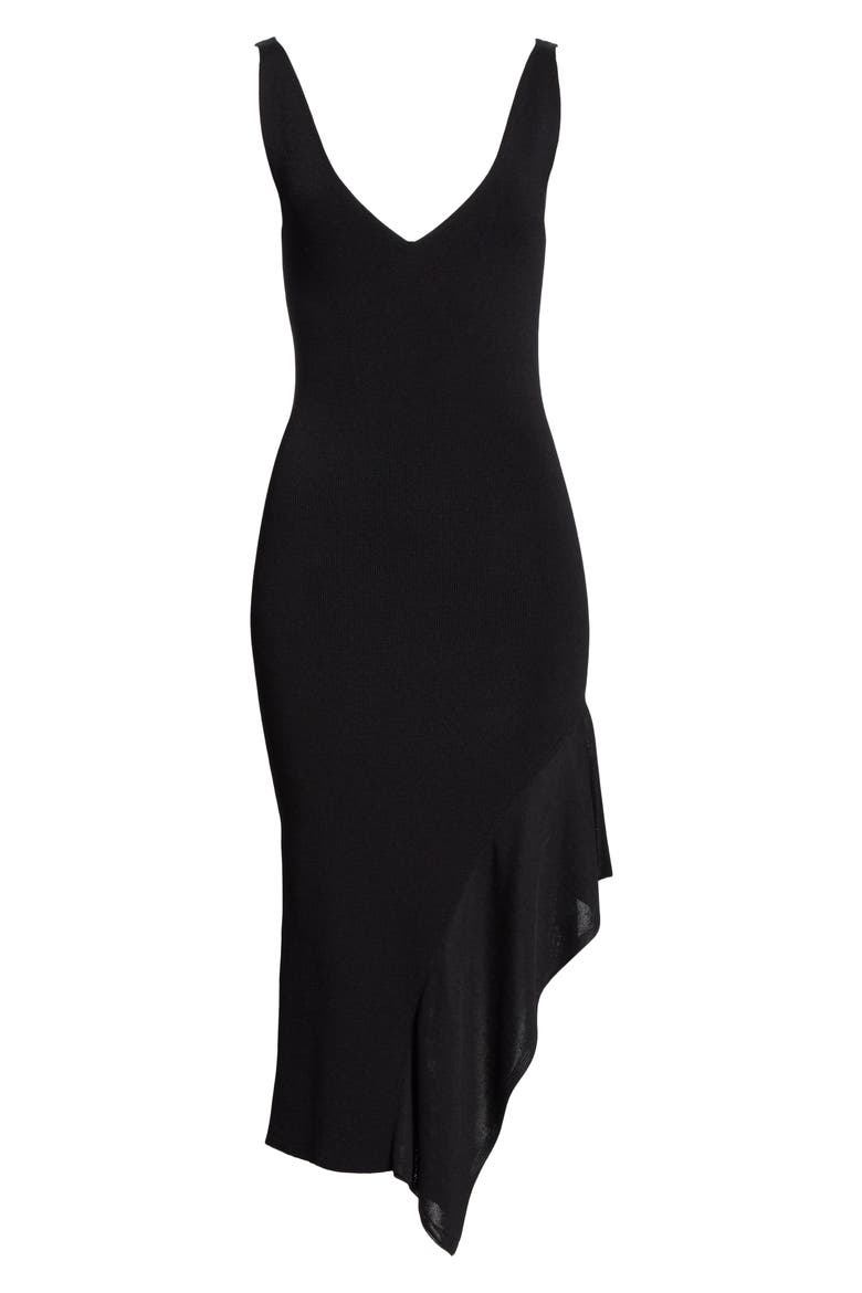 Asymmetrical Ruffle Hem Midi Dress, Alternate, color, BLACK