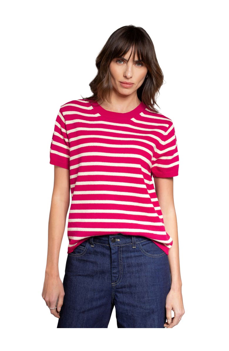 Celtic & Co. Striped Knitted Crew Neck Tee, Main, color, Raspberry