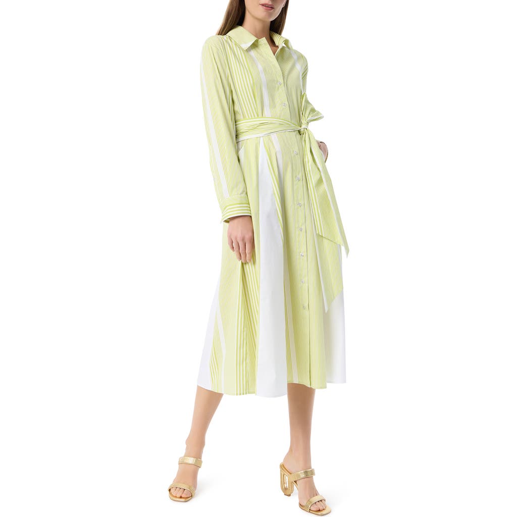 DO by Dee Ocleppo Ava Long Sleeve Stretch Cotton Shirtdress in Apple Green- Shirting Stripe  product