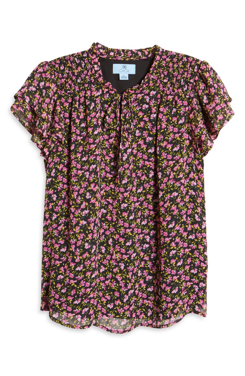 CeCe Flutter Sleeve Floral Print Top, Alternate, color,