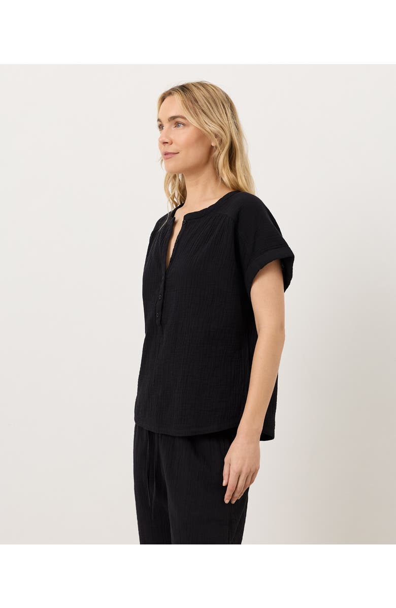 Pact Organic Cotton Coastal Double Gauze Short Sleeve Popover, Alternate, color, Jet Black
