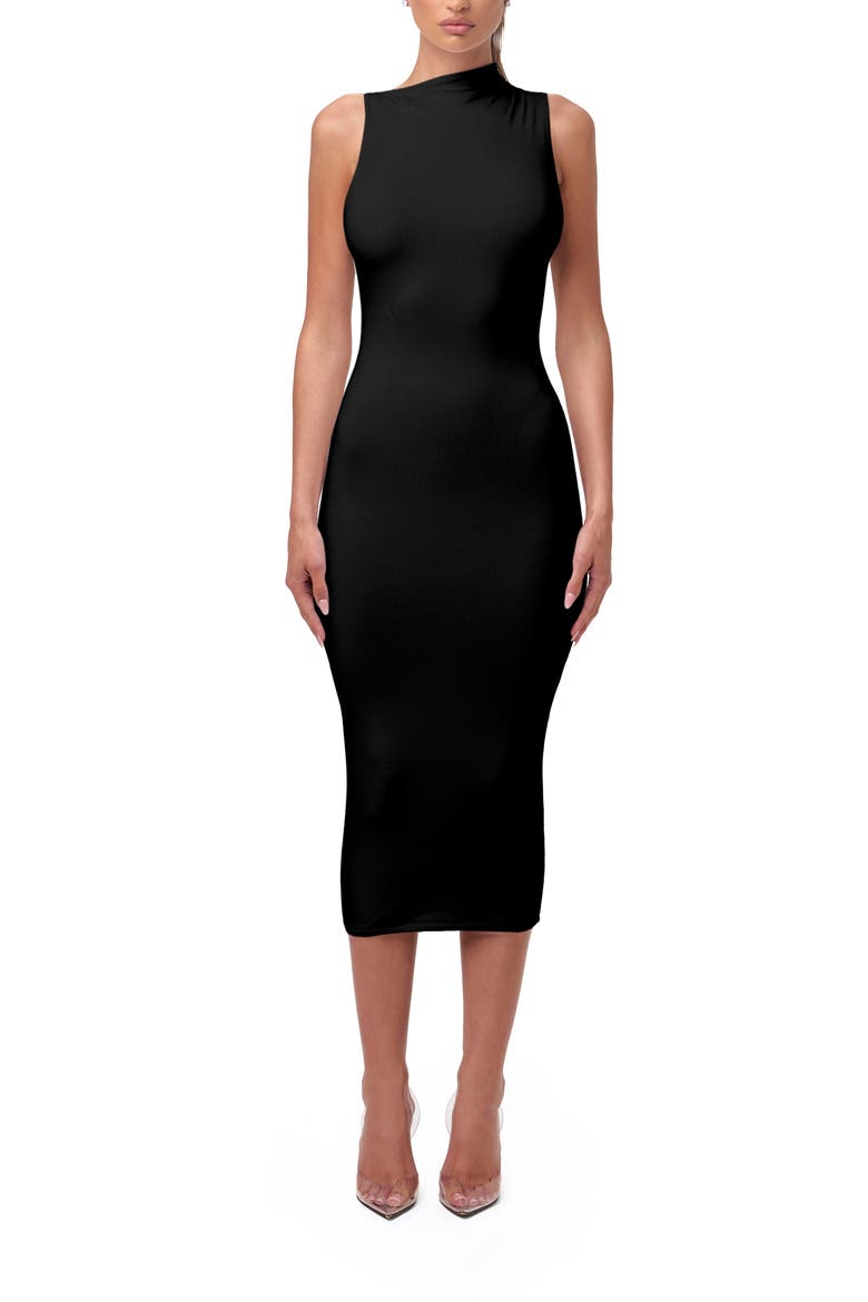 Smooth Sleeveless Midi Dress, Main, color, BLACK