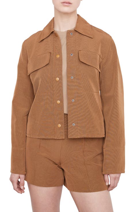 Textured Cotton Blend Shirt Jacket