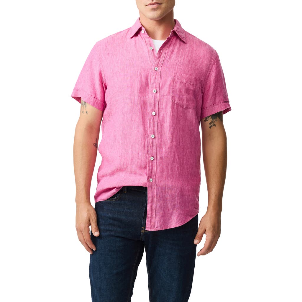 Rodd & Gunn Palm Beach Sports Fit Short Sleeve Linen Button-up Shirt In Pink