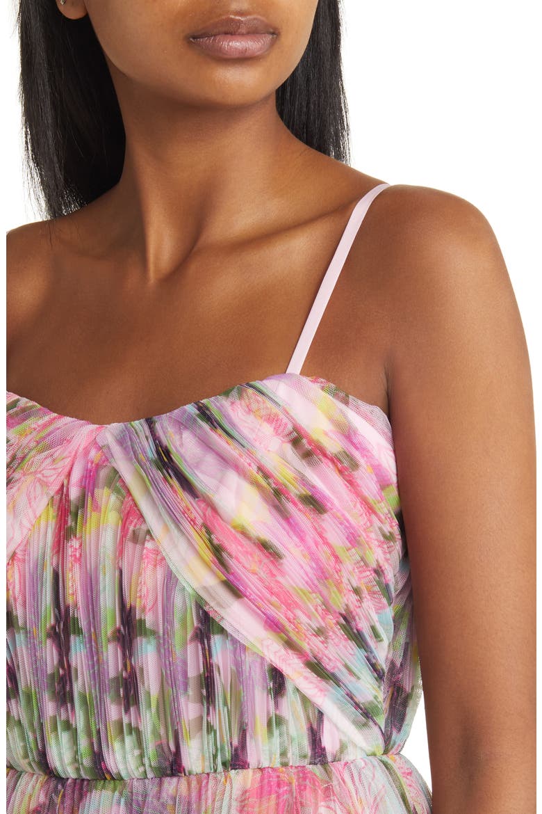 Vita Floral Pleated Tulle A-Line Gown, Alternate, color, PINK LAUGHING LILLIES TULLE