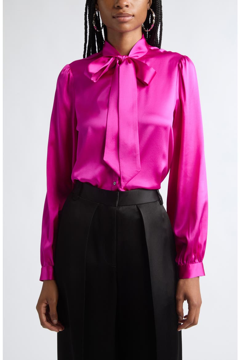 Theresa Silk Blend Tie Neck Shirt, Main, color, RASPBERRY