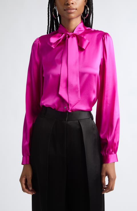 Theresa Silk Blend Tie Neck Shirt