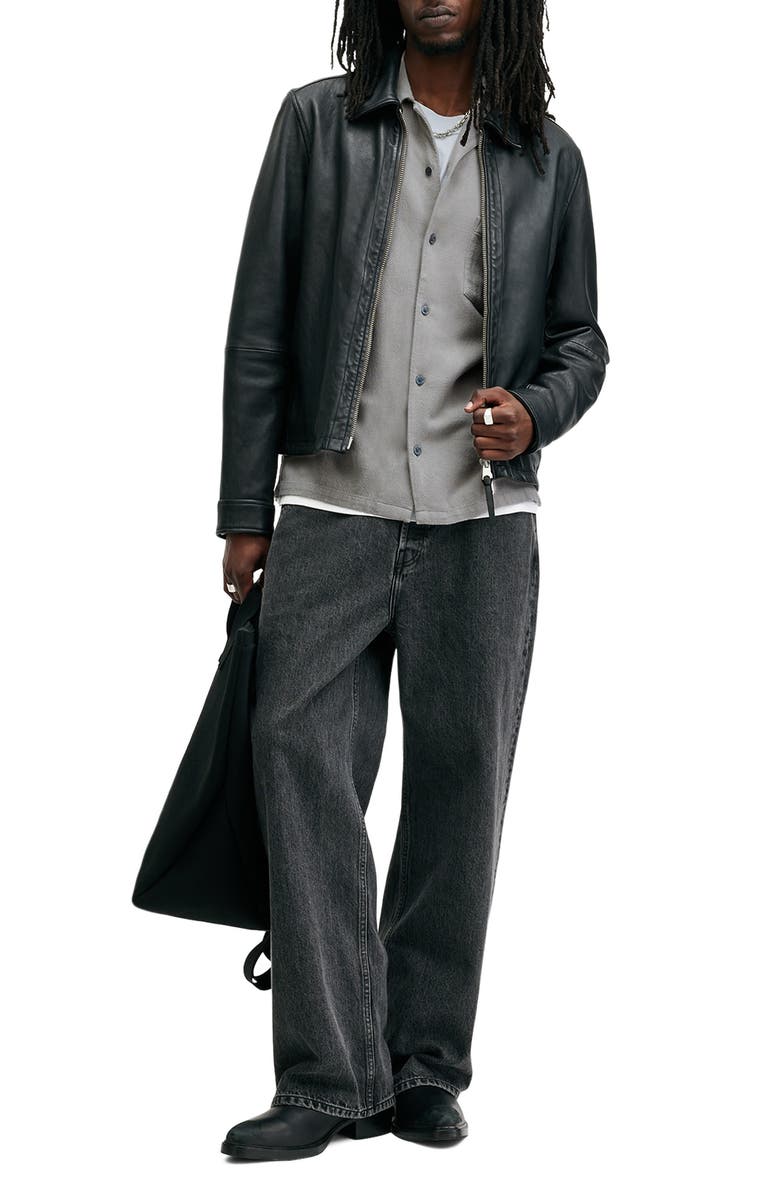 AllSaints Cudi Textured Long Sleeve Camp Shirt, Alternate, color, Radio Grey