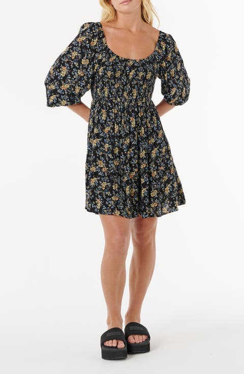 Pacific Rider Smocked Floral Minidress