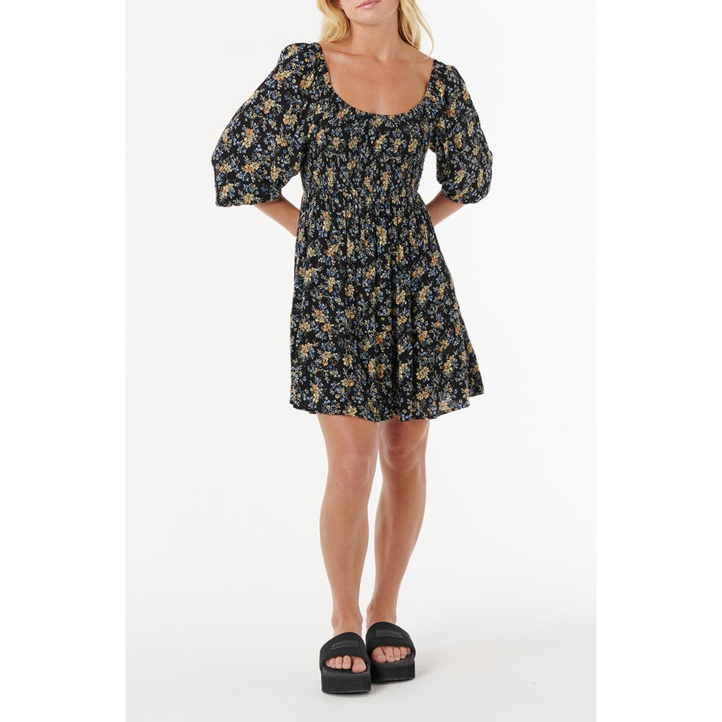Rip Curl Pacific Rider Smocked Floral Minidress In Multi