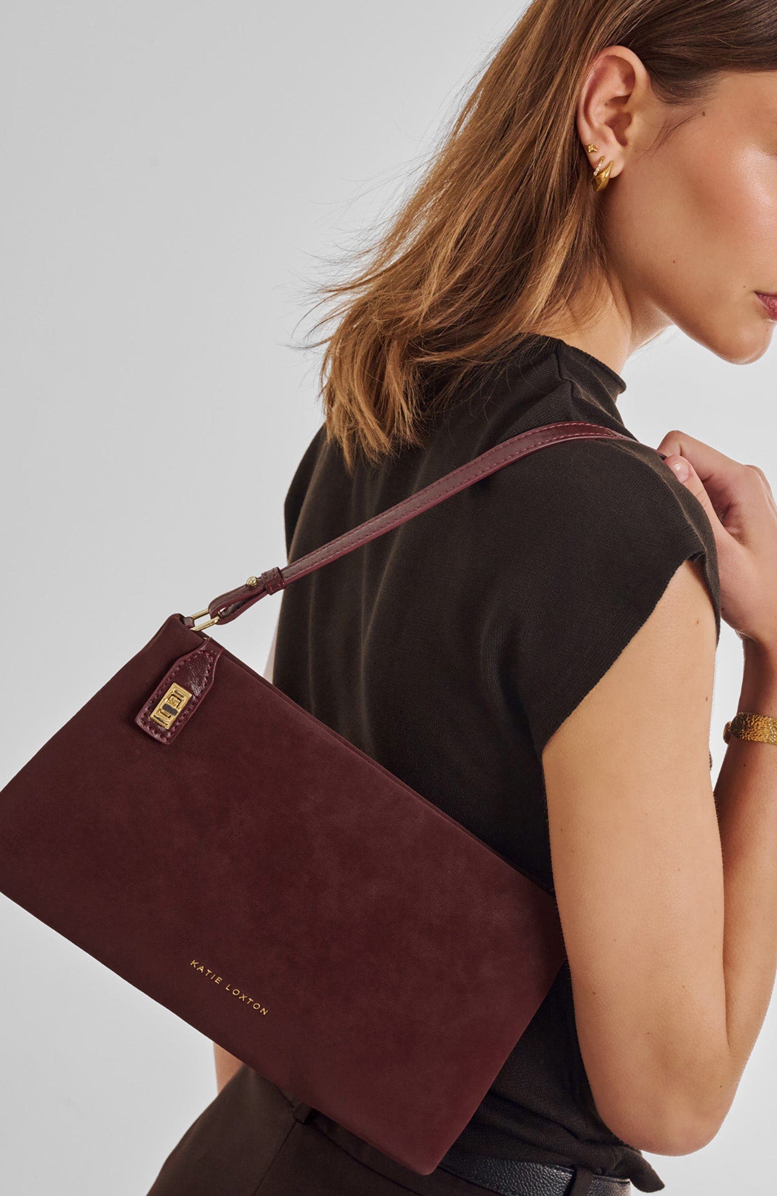 Orin Twist Lock Small Shoulder, Alternate, color, Cherry Suedette