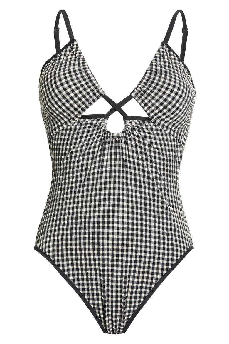 Keyhole Mio One Piece Swimsuit, Alternate, color, BLACK/ CREAM