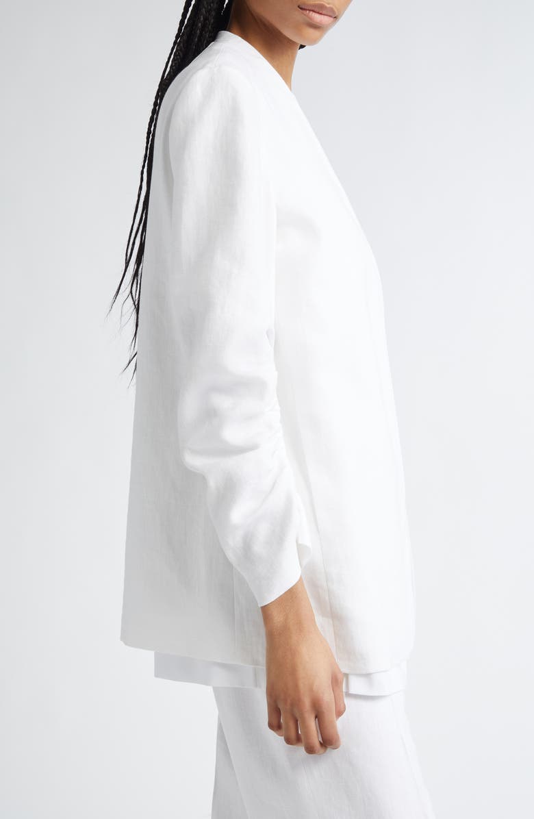 Lafayette 148 New York Ruched Sleeve Linen Blazer & Cotton Vest, Alternate, color, White