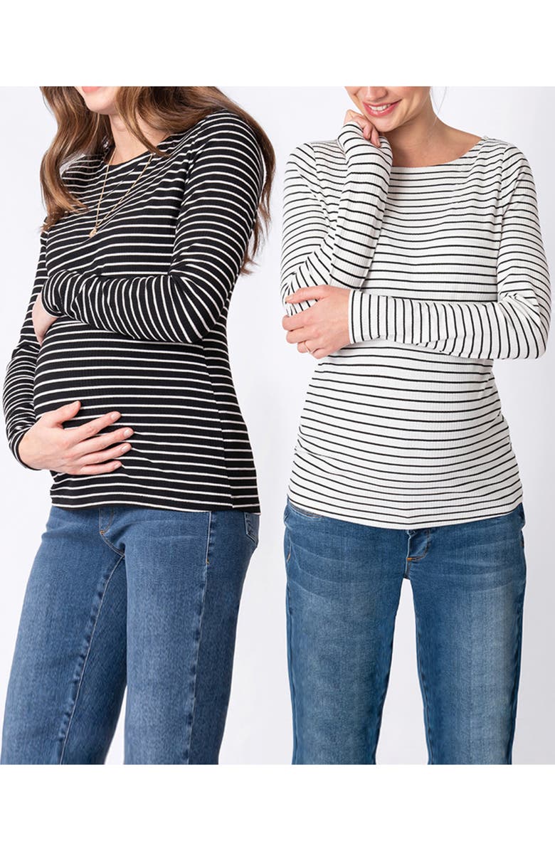 Seraphine Rib Assorted 2-Pack Stripe Maternity/Nursing Tops, Alternate, color, 