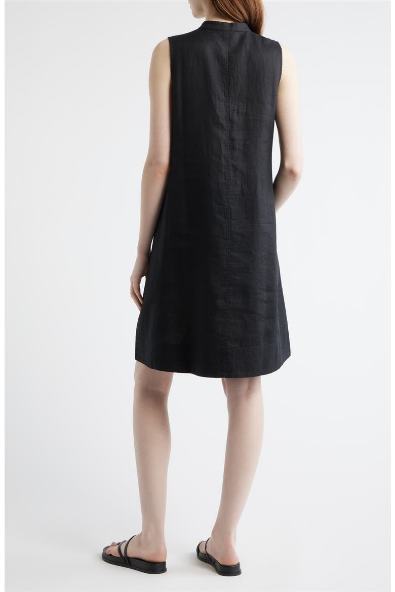 Split Collar Organic Linen A-Line Dress, Alternate, color, BLACK