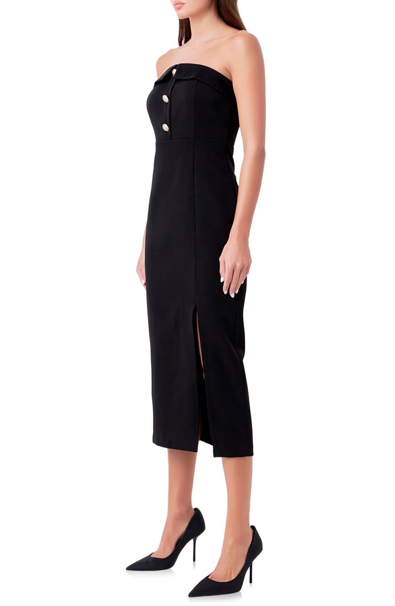 Endless Rose Strapless Midi Dress, Alternate, color, Black
