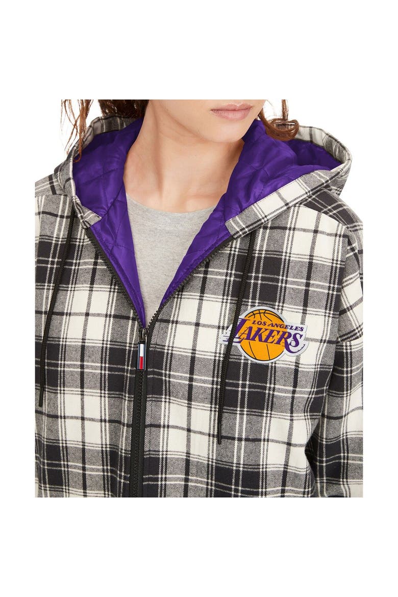 Women's Tommy Jeans Black/Cream Los Angeles Lakers Molly Flannel Full-Zip Hoodie, Alternate, color, Black