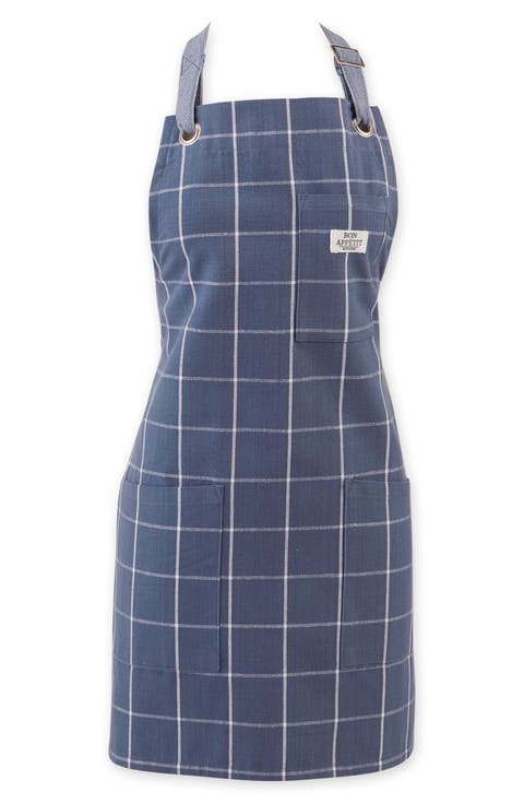 Windowpane Print Cotton Apron