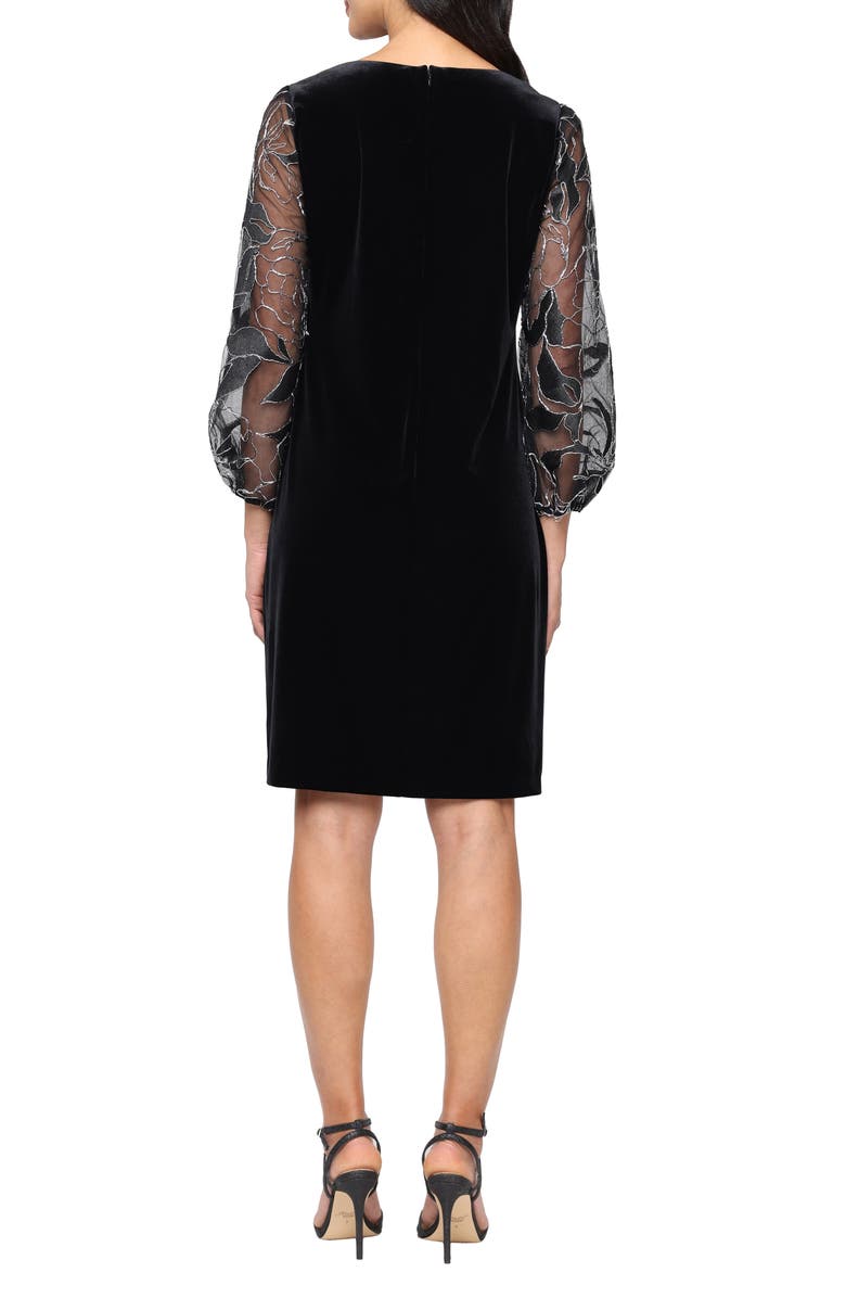 Alex Evenings Metallic Sleeve Velvet Sheath Dress, Alternate, color, Black Silver