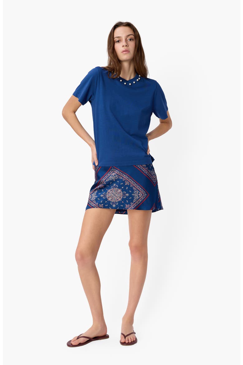 Mattea Faux Pearl Trim Pima Cotton T-Shirt, Alternate, color, SAILOR